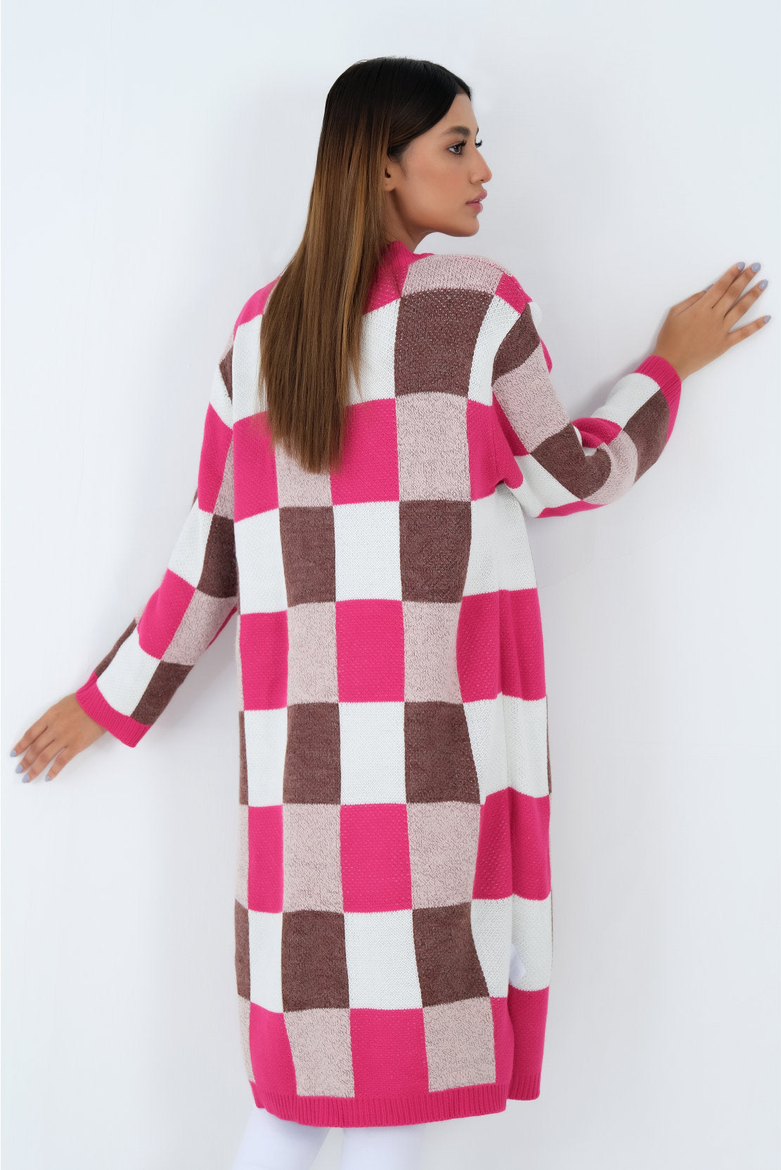 Chess Pattern Cardigan - Pink